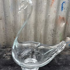 Vintage Murano Swan Vase Hand Blown Art Glass Bowl c1960s