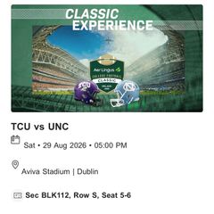 TCU vs UNC - 2 Tickets