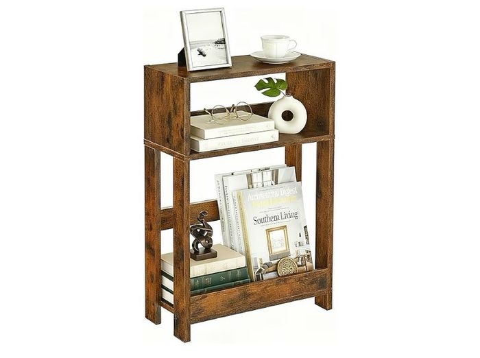 3-Tier Slim End Table & Nightstand for Bedroom, Living Room, Sofa Side Table for Small Spaces (Rustic Brown)