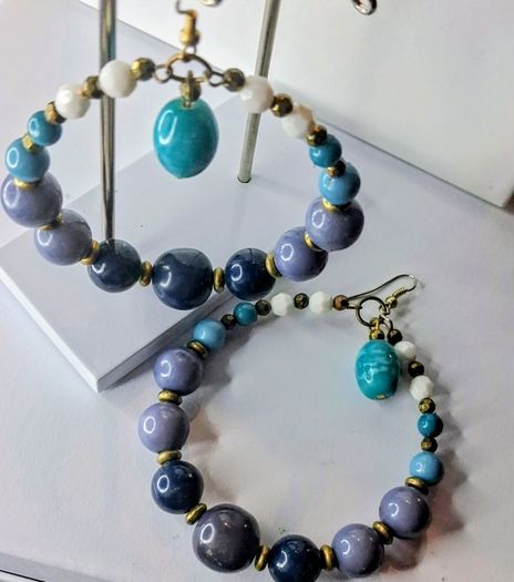 Bohemia Ombre Blue Hues Beaded Hoop Pendulum Earrings
