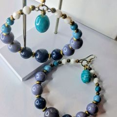 Bohemia Ombre Blue Hues Beaded Hoop Pendulum Earrings