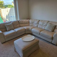 L Shape Cream Leather Couch