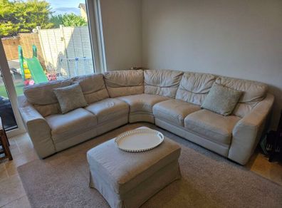 L Shape Cream Leather Couch