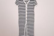 Boohoo White Black Wavy Stripe Crochet Button Through Knit Midi Dress 12UK/40EU