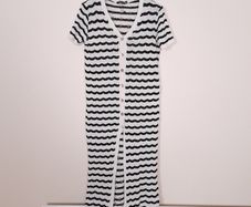 Boohoo White Black Wavy Stripe Crochet Button Through Knit Midi Dress 12UK/40EU