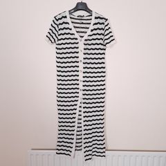 Boohoo White Black Wavy Stripe Crochet Button Through Knit Midi Dress 12UK/40EU