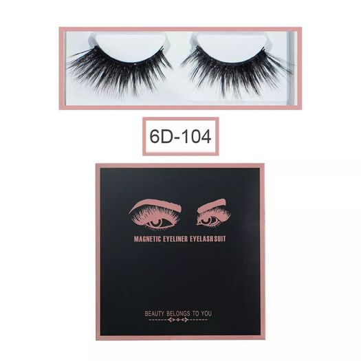 Magnetic Eyelashes with Magnetic Eyeliner and Tweezer - 3 Pair Set - Long Lashes - Size 6D-104