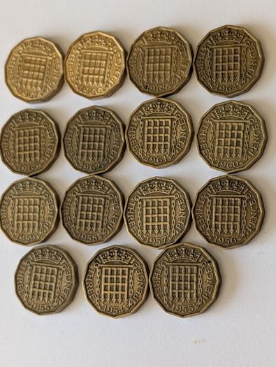 Brass 3 pence x 15