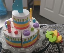 Wooden toy cakes