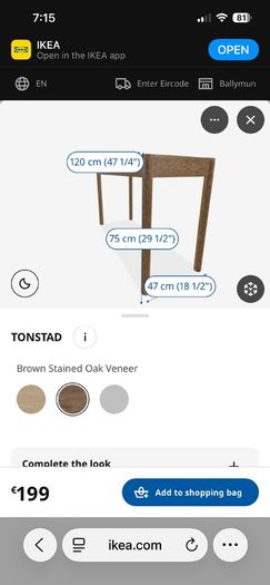IKEA Tonstad dark oak veneer desk with drawer