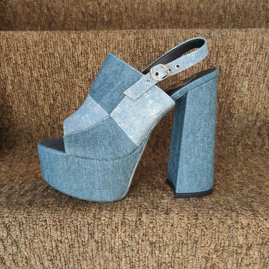 Denim style platform sandals, size 40