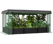 Raised Garden Bed with Bird Protection Net and Sunshade, Metal Housing, 230x110x110 cm, Gray/Green/Black