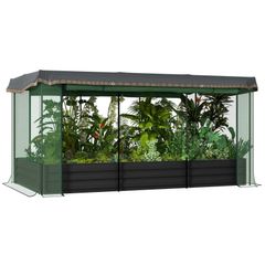 Raised Garden Bed with Bird Protection Net and Sunshade, Metal Housing, 230x110x110 cm, Gray/Green/Black