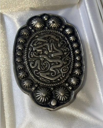 Pristine Vintage Ornate Silver Belt Buckle