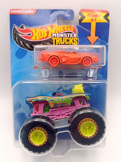 Hot Wheels 2024 Monster Trucks Rodger Dodger Combo with Crushed Car 1:64 New