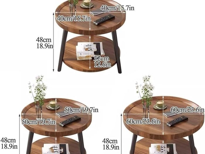 Modern Round Coffee Table with 2 Tier Storage Shelf Stylish Wooden Center Table Versatile Sofa Side Table Nightstand for Living Room & Home Office Brown