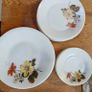 Vintage JAJ Pyrex set of 16 plates  "Autumn Glory" floral pattern, made of white milk glass in England 1970s Image 3