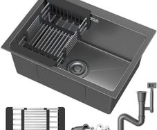 Stainless Steel Kitchen Sink,50 x 43cm,Inset Kitchens Sink,with Waste Kit,Drain Pipe,Pull-Out Drainer Basket,Suitable for Bathroom,Caravan Travelling