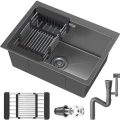 Stainless Steel Kitchen Sink,50 x 43cm,Inset Kitchens Sink,with Waste Kit,Drain Pipe,Pull-Out Drainer Basket,Suitable for Bathroom,Caravan Travelling