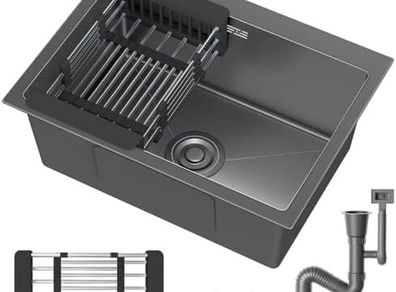 Stainless Steel Kitchen Sink,50 x 43cm,Inset Kitchens Sink,with Waste Kit,Drain Pipe,Pull-Out Drainer Basket,Suitable for Bathroom,Caravan Travelling