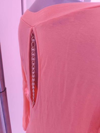 Salmon Italian V-neck long line top, see back  size UK14 EU42 Postage included