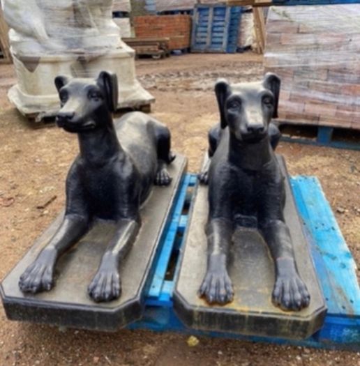 Pair of cast iron dog statues
