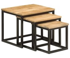 Nesting Coffee Tables 3 pcs Solid Wood Mango and Iron