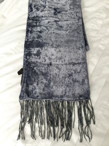 Silver Blue Velvet Scarf with Beading