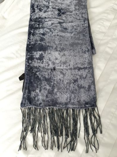 Silver Blue Velvet Scarf with Beading