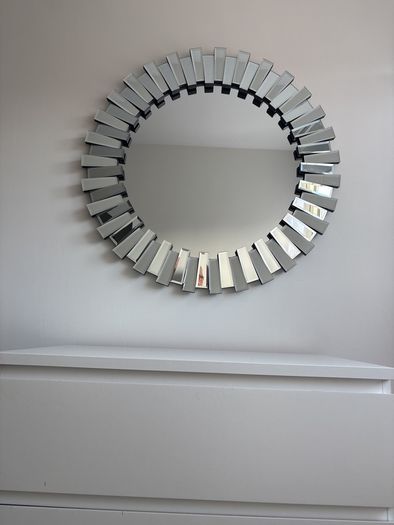 : Round Sunburst Starburst Wall Mirror - Smoked Grey Silver - 80cm