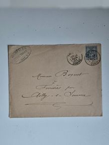France 1894 Postal History Envelope and stamp. Hospices dAmiens Medical Cachet, Ailly sur Somme Arrival Backstamp, Antique Mail