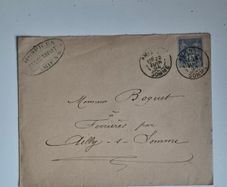 France 1894 Postal History Envelope and stamp. Hospices dAmiens Medical Cachet, Ailly sur Somme Arrival Backstamp, Antique Mail
