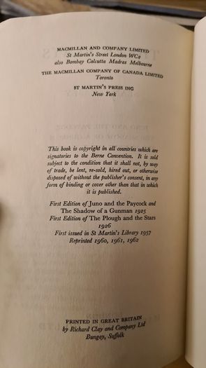Sean O Casey. Three Plays. Published By Macmillan & Co London. 1962. Paperback In Good Condition.