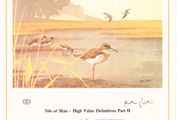 1983 Isle of Man Limited Edition Lithographed Print measuring 333mm X 257mm showing High Value Definitive Stamp Part 2 50p &amp; GB1 with First Day of Issue Cancel