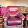 Genuine Italian Burgandy Real Leather Armchairs Image 2
