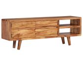 TV Cabinet Solid Acacia Wood with Carved Doors 117x30x40 cm
