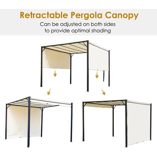 Metal Pergola With Canopy Retractable Pergola Canopy 3Lx3Wx2.3H m Garden Gazebo Party Tent Sun Shelter Cover
