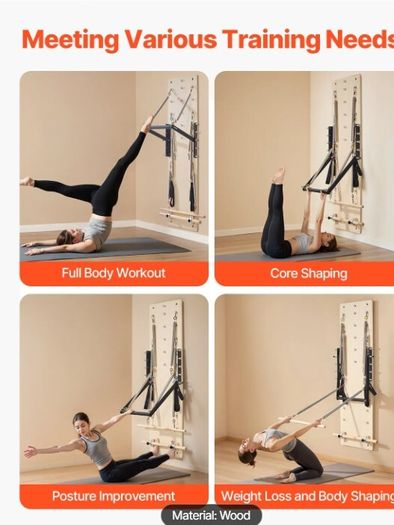 Wall-Mounted Pilates Reformer Springboard Maple Wood Resistance Training System for Home & Studio