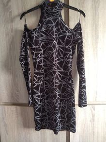 Evita Black Velvet look dress with Silver fits Xs s