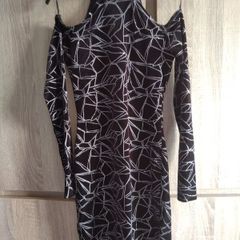 Evita Black Velvet look dress with Silver fits Xs s