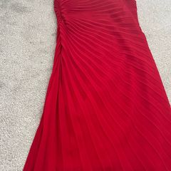 Vintage Joseph Ribkoff Red Pleated One Shoulder Dress Ruched Waist Statement Occasion UK 12