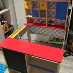 Wooden play shop with lots of extras