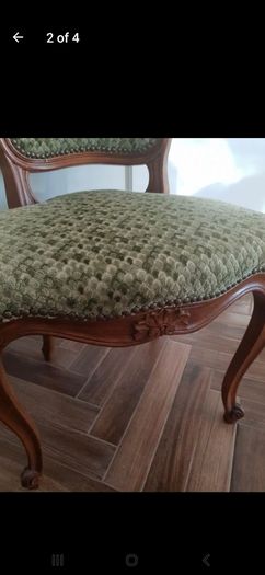 Beautiful French antique louis xv dining chairs 4. green material