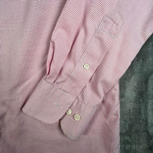 LAUREN RALPH LAUREN Fitted Non Iron Mens Shirt Pink Striped Long Sleeve 15.5 E39