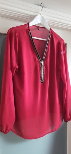 RLINEA red embellished zip layered top Sz L (Fit 12-14K)