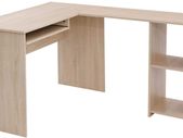 _L-shaped computer table, desk, corner desk with 2 shelves, 60 x 30 cm keyboard shelf, for the office and study, 140 x 120 x 75 cm, oak-colored