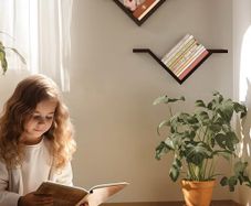 Floating Shelves for Wall with Solid Paulownia Wood, Set of 2, Wooden Wall Shelves, Wall Mounted Shelf, Display and Storage Book Shelves for Office, Bedroom, Living Room Decor, Black