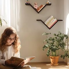 Floating Shelves for Wall with Solid Paulownia Wood, Set of 2, Wooden Wall Shelves, Wall Mounted Shelf, Display and Storage Book Shelves for Office, Bedroom, Living Room Decor, Black