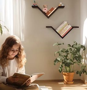Floating Shelves for Wall with Solid Paulownia Wood, Set of 2, Wooden Wall Shelves, Wall Mounted Shelf, Display and Storage Book Shelves for Office, Bedroom, Living Room Decor, Black