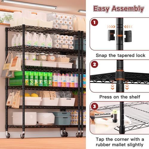 91cm x 46cm x 191cm Wire Storage Shelves with Wheels, NSF Certified 6-shelfs Heavy Duty Adjustable Kitchen Shelving Unit, Pantry Organizer Rack Rolling Metal Shelf for Garage